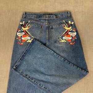 Y2K Ed Hardy Wide leg jeans tattoo design